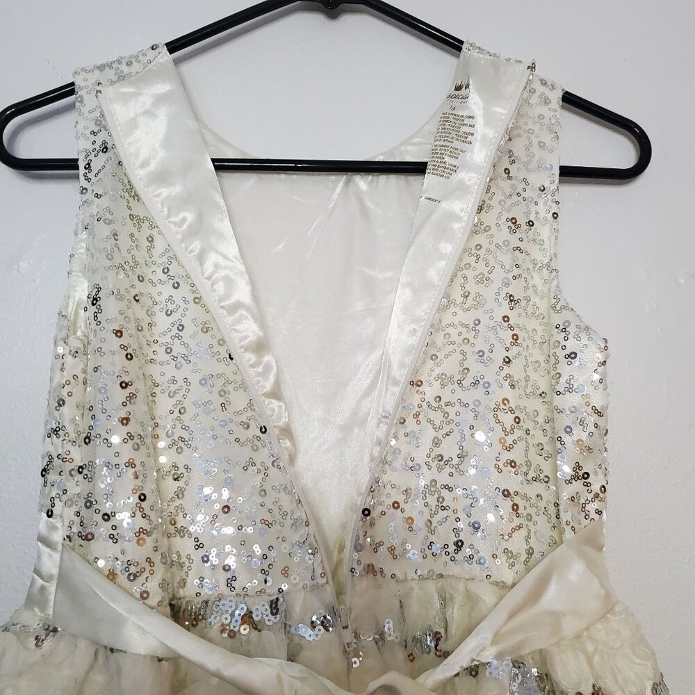 Special Editions Ivory Sequin & Lace Girls Dress Size 16 Sleeveless Satin Bow Ac - Picture 4 of 5